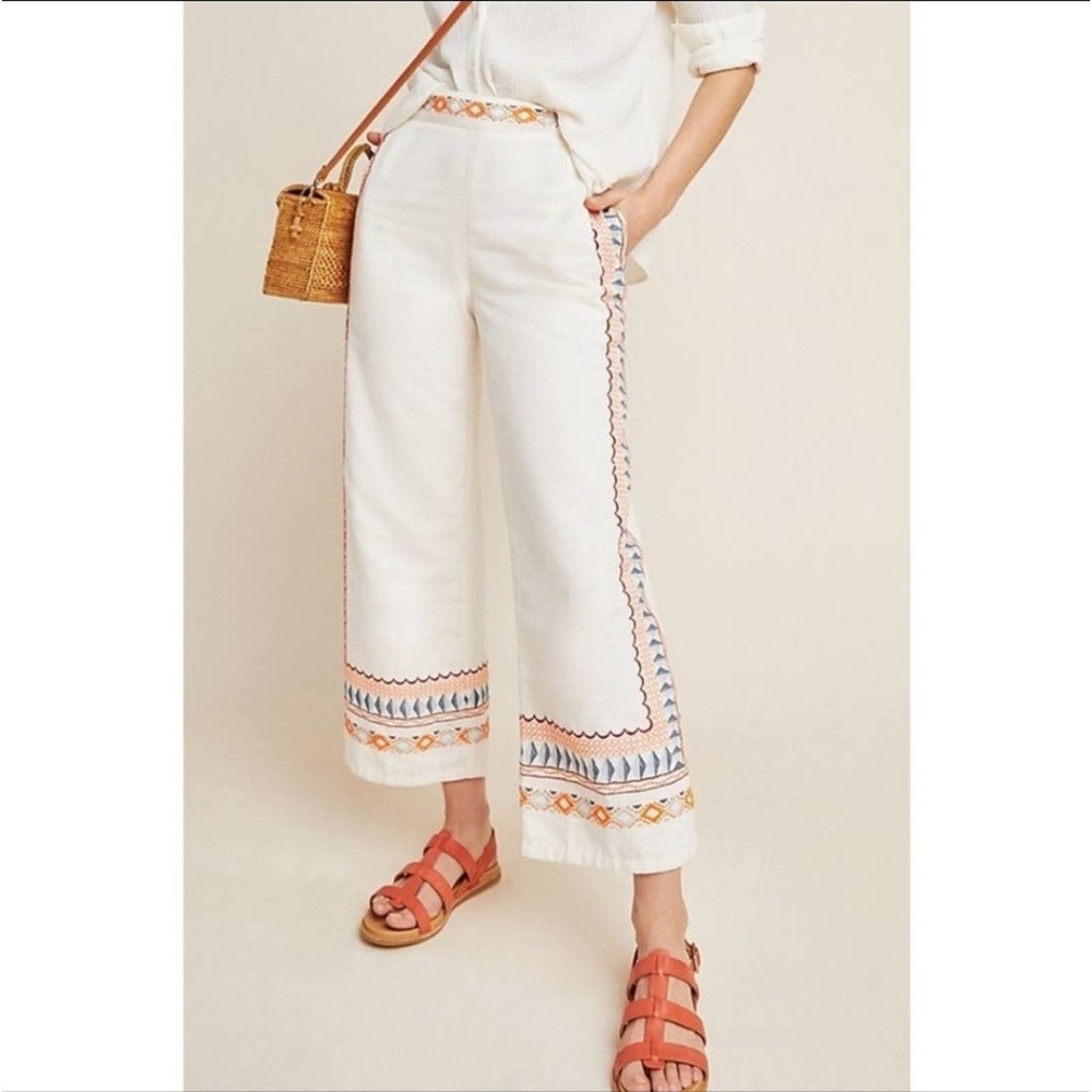 Anthropologie Islander Embroidered Cropped Pants 2P